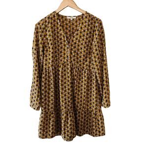 Andree By Unit Abstract Print V Neck Long Sleeve Tiered Dress Size S Small